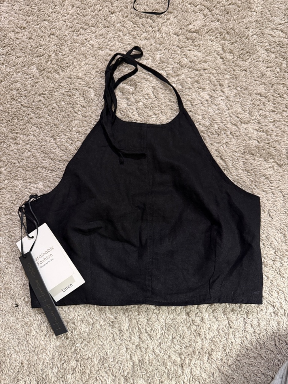 house of harlow Black Linen Halter Crop Top
